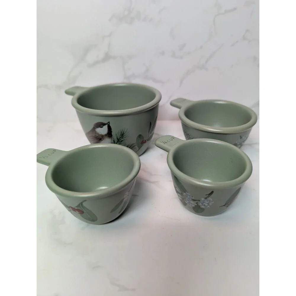 Pfaltzgraff Winterwood 4-Piece Ceramic Measuring Cup Set 1, 1/2, 1/3 & 1/4 Cup